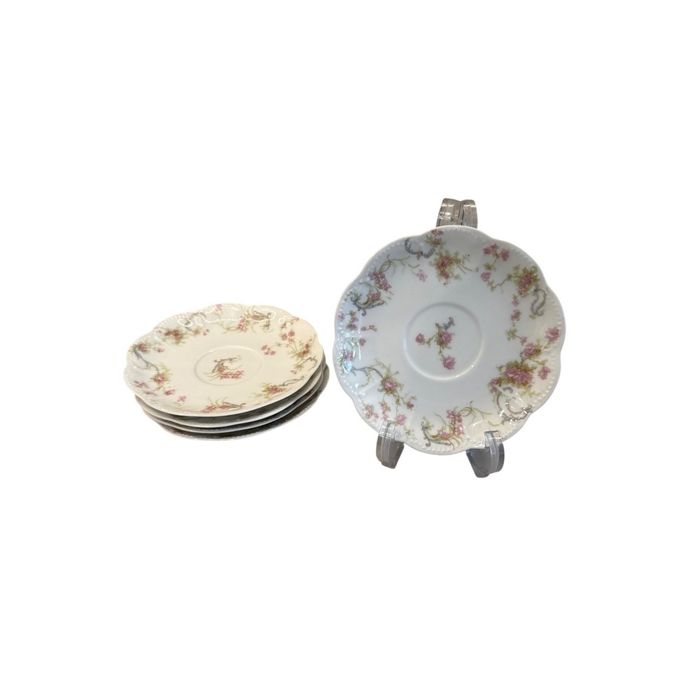 Haviland Limoges France Floral Saucers Set of 4 Vintage Scalloped‎ Edge